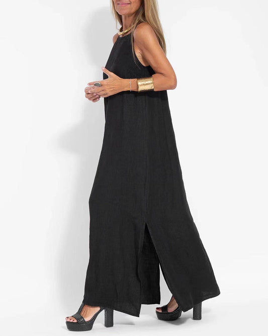 CM | Vestido casual espagueti sin mangas con abertura lateral maxi vestido