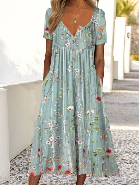 CM | flor suelta vestido largo medio abierto bolsillo AH314