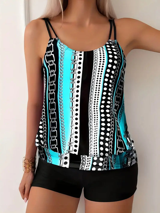 CM | Tankini de rayas con estampado