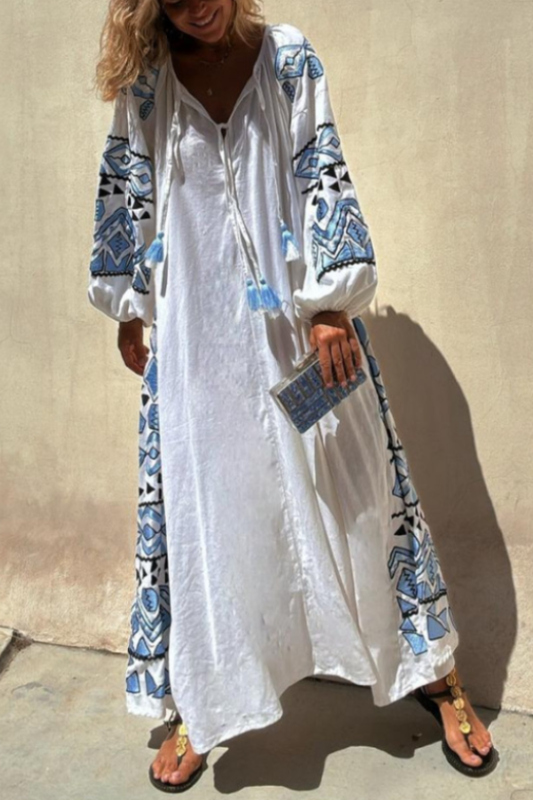 CM | Vestido Largo Estampado Vintage Blanco