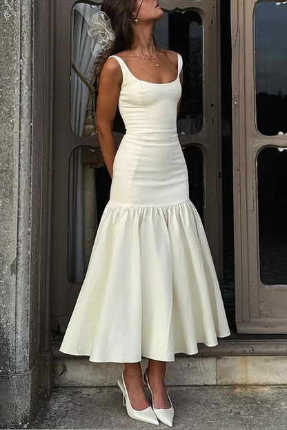 CM | Silueta Agraciada Escote Cuadrado Tira Ancha Cintura Caída Vestido Midi