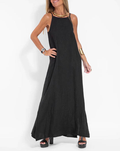 CM | Vestido casual espagueti sin mangas con abertura lateral maxi vestido
