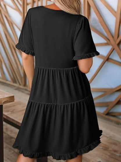 CM | Minivestido de manga corta con escote escalonado