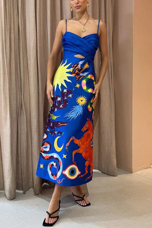 CM | Main Stage Vestido midi estampado con volantes y detalles cruzados