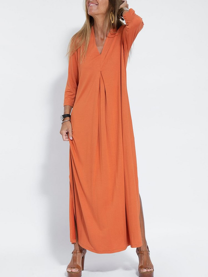 CM | Vestido casual, monocromático y cómodo con escote en V