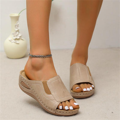 CM | Casual Verano Confort Diario Slip On Sandalias de cuero de color sólido