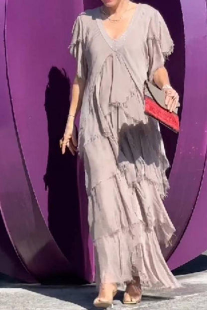 CM | Elegante Cuello en V Moda Pastel Vestido Largo
