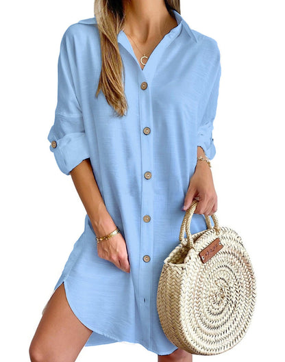 CM | vestido camisero de manga larga con solapa monocolor