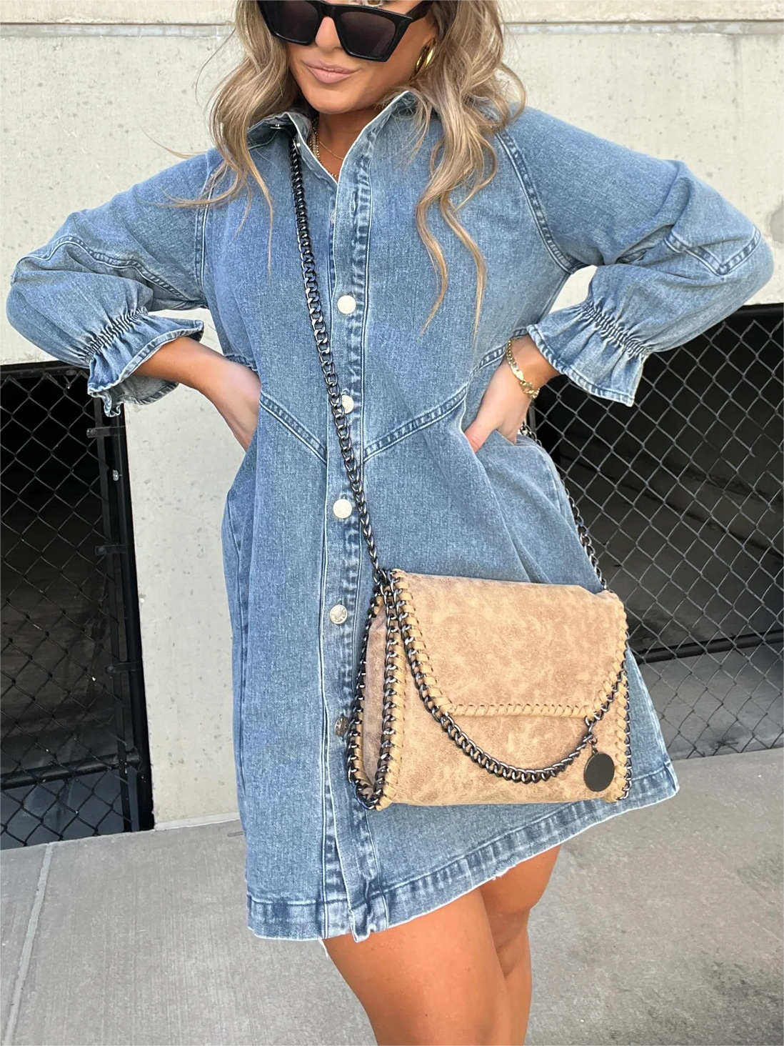 CM | Vestido midi vaquero con cuello vuelto Chic