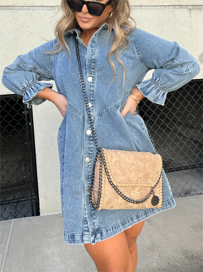 CM | Vestido midi vaquero con cuello vuelto Chic
