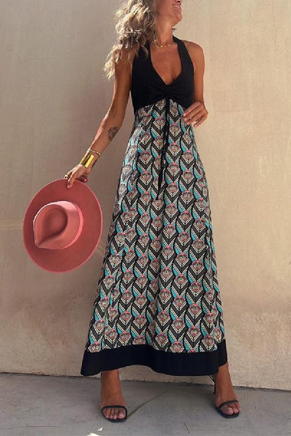 CM | INKA Vestido largo geométrico negro