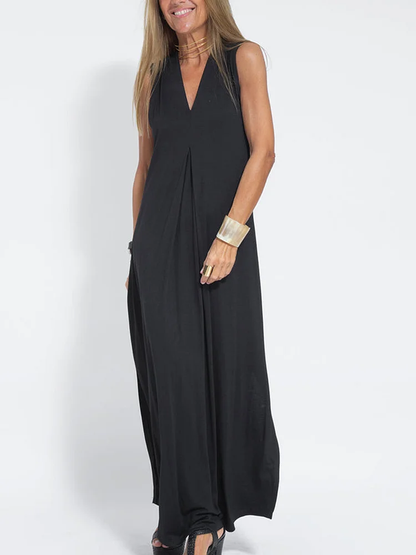 CM | Vestido largo sin mangas de lino y algodón en elegancia monocromática