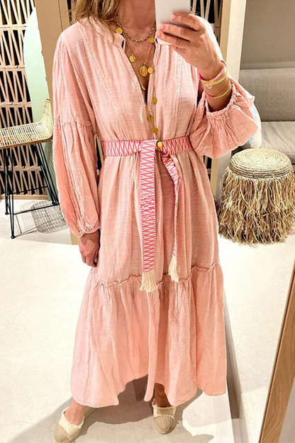 CM | Take Me To Cabo Ethnic Unique Print Botón Camisa Suelta Vestido Midi