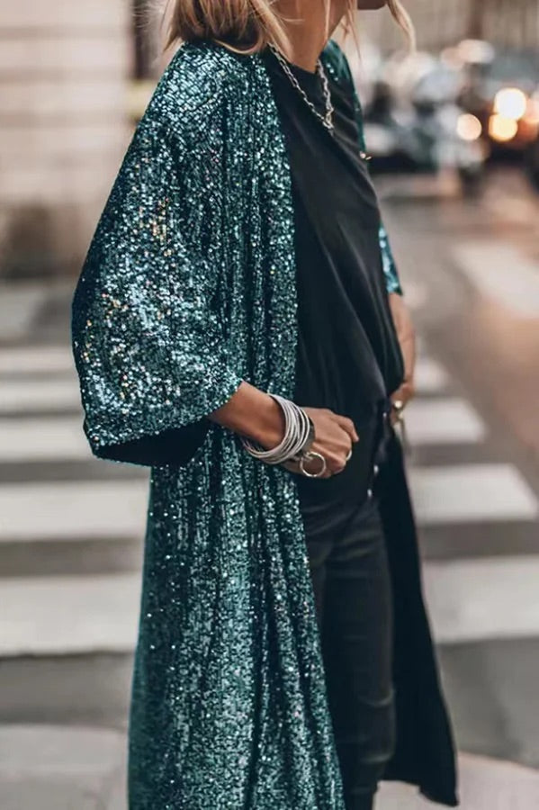 CM | Kimono de lentejuelas con mangas de campana Disco glamour