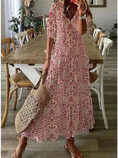 CM | maxi vestido de mujer - estampado floral - material ligero - cuello en V - mangas 3/4 - corte casual