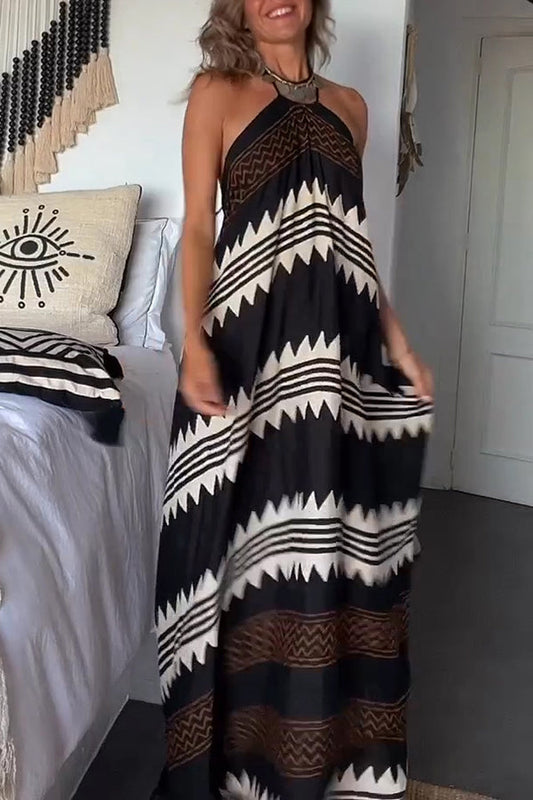 CM | Hey Vacay Impresión étnica Halter A-line Maxi Vestido