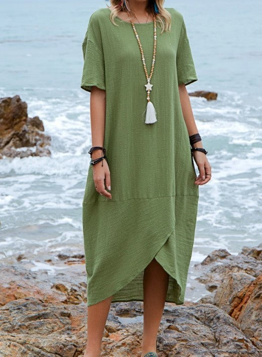 CM | Mujeres Maxi Vestido Cuello Bolsa Verano Suelto Casual Baggy Robe Mujer Retro Vestidos Largos