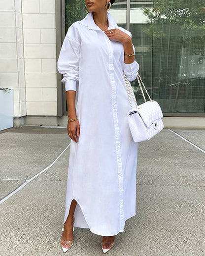 CM | Button Down Maxi Camisas Vestido Manga Larga Cuello V Kaftan Vestido Largo Suelto Abrigo