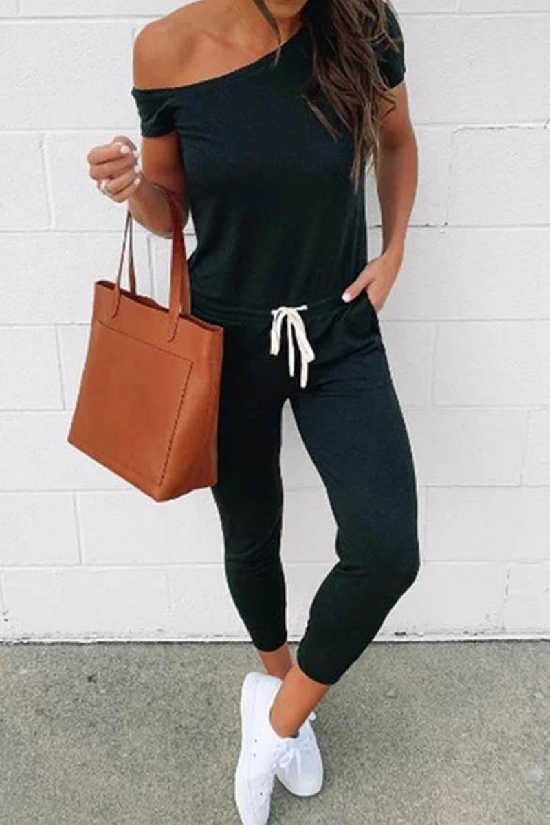 CM | mono de manga corta de color sólido de un hombro ropa casual