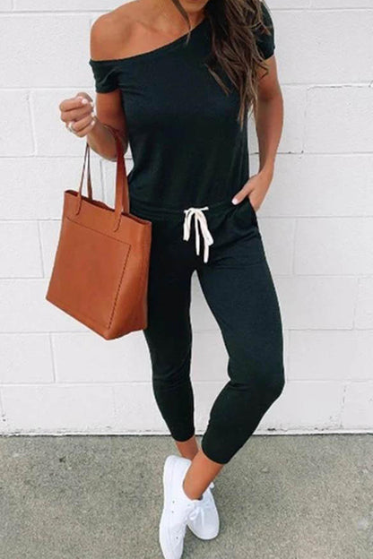 CM | mono de manga corta de color sólido de un hombro ropa casual