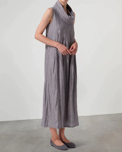 CM | Vestido largo casual de algodón y lino sin mangas y escote redondo