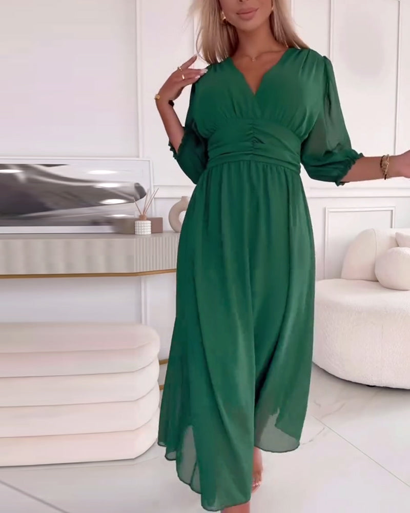 CM | Vestido de cintura monocolor con escote en V