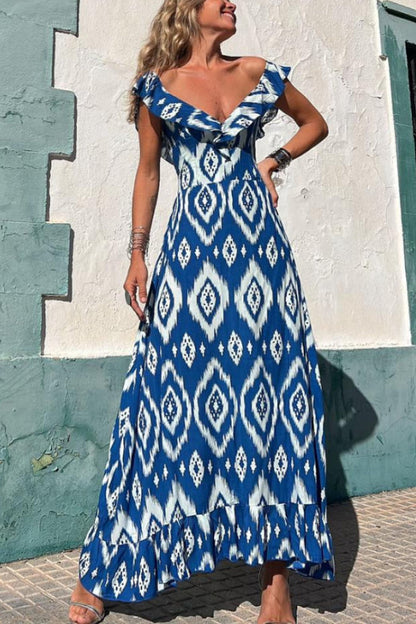 CM | TUNISIA VESTIDO LARGO ESTAMPADO AZUL