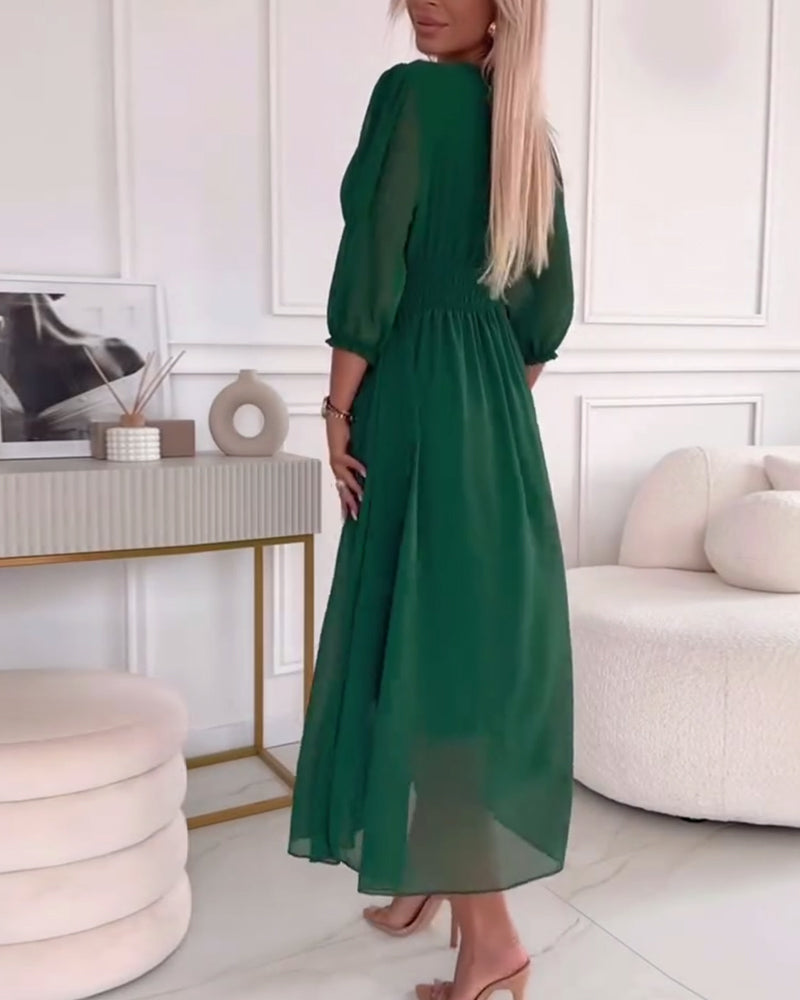 CM | Vestido de cintura monocolor con escote en V