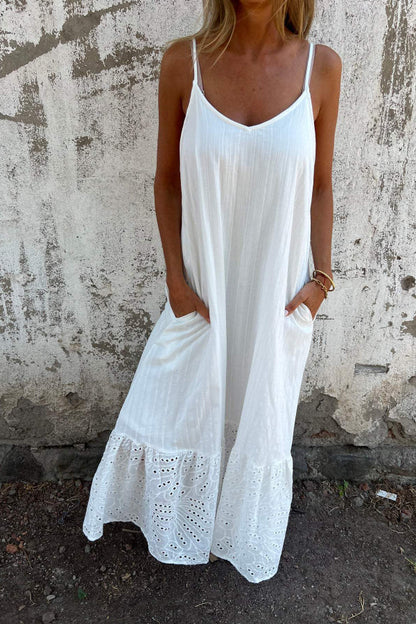 CM | Vestido largo con tirantes de algodón y lino