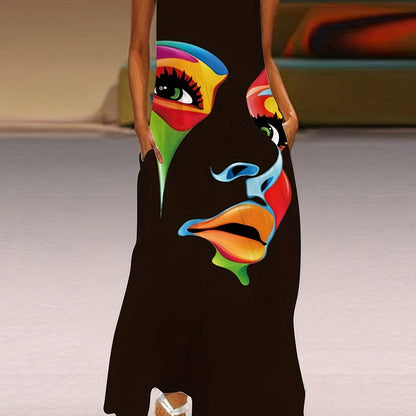 CM | Maxi Vestido Estampado Máscara Chic