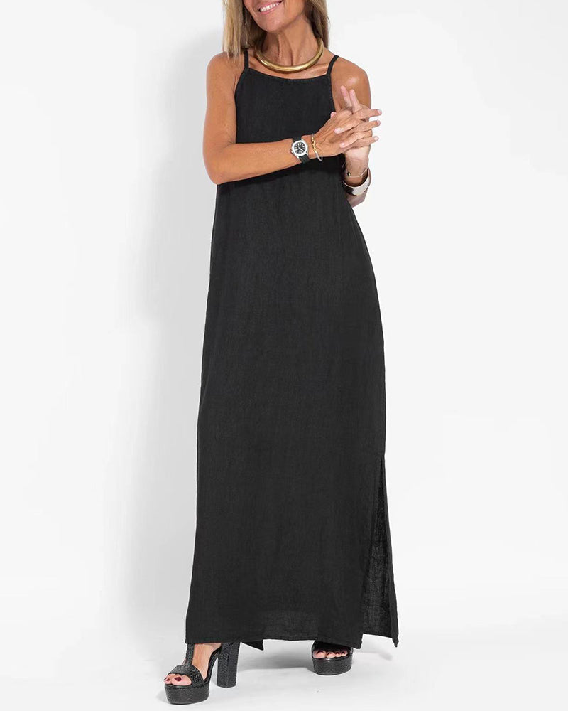 CM | Vestido casual espagueti sin mangas con abertura lateral maxi vestido