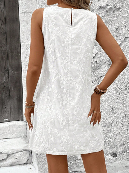 CM | Textura Escote redondo Mini vestido de tirantes sin mangas