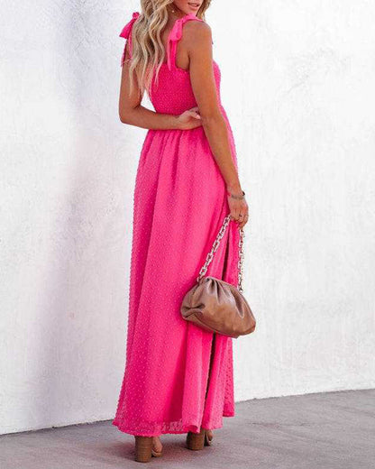 CM | Boho Espagueti Correa Cuello Cuadrado Lunares Bengala Playa Maxi Vestido