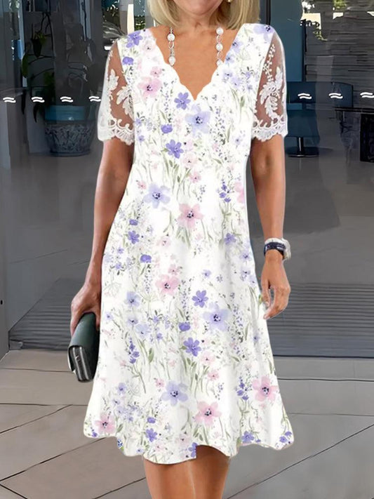 CM | Dulce Vestido Midi de Encaje Floral con Parches
