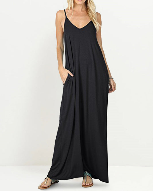 CM | Casual Fluye Bolsillos Suelta Playa Sin Mangas Cami Maxi Vestidos