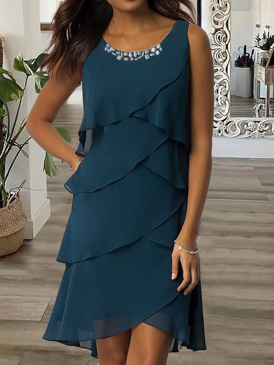 CM | Escote redondo Vestido monocolor AH622