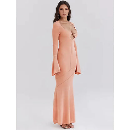 CM | maxi vestido de punto con mangas acampanadas naranja