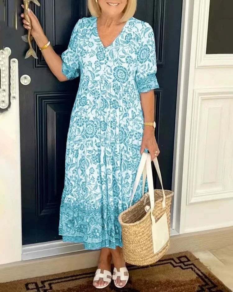 CM | Elegante Vestido Largo Floral Boho con Cuello en V