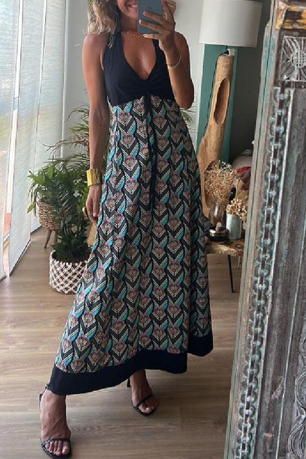 CM | INKA Vestido largo geométrico negro