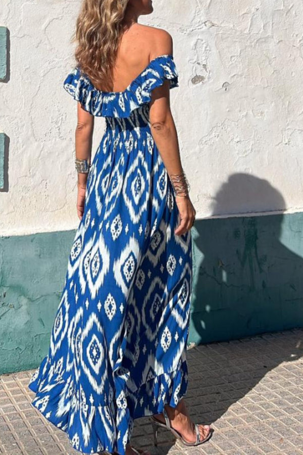 CM | TUNISIA VESTIDO LARGO ESTAMPADO AZUL