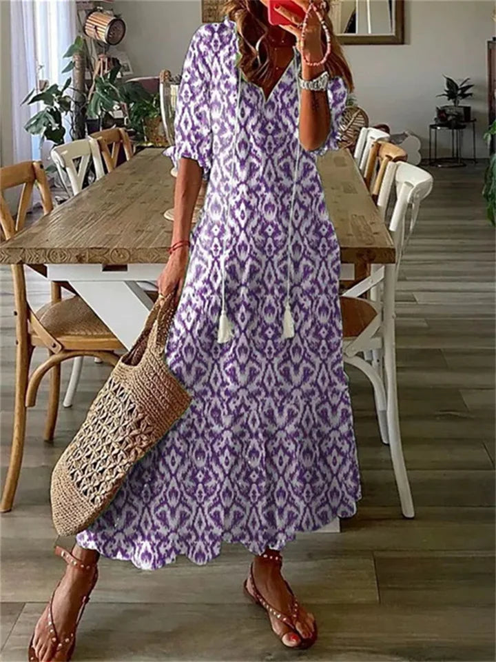 CM | maxi vestido de mujer - estampado floral - material ligero - cuello en V - mangas 3/4 - corte casual