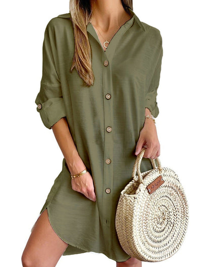 CM | vestido camisero de manga larga con solapa monocolor