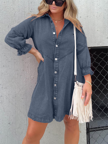 CM | Vestido midi vaquero con cuello vuelto Chic