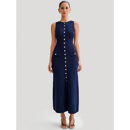 CM | Elegante maxi vestido abotonado sin mangas para mujer