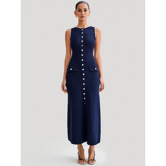 CM | Elegante maxi vestido abotonado sin mangas para mujer