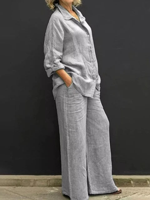 CM | Conjunto informal de blusa y pantalón de lino