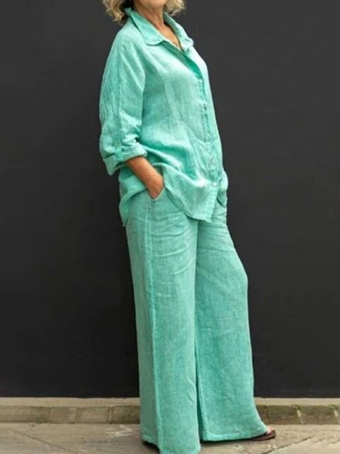 CM | Conjunto informal de blusa y pantalón de lino