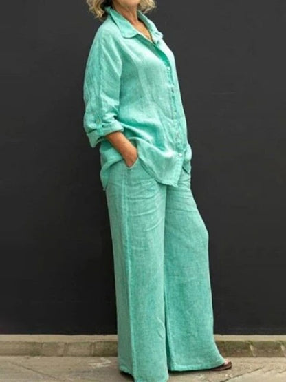 CM | Conjunto informal de blusa y pantalón de lino