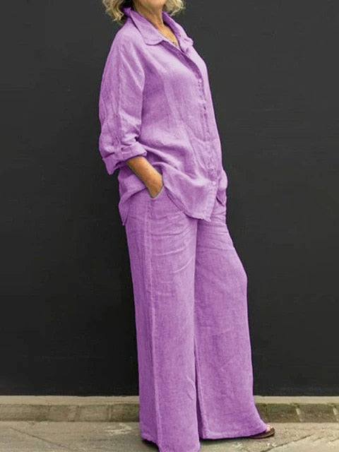 CM | Conjunto informal de blusa y pantalón de lino