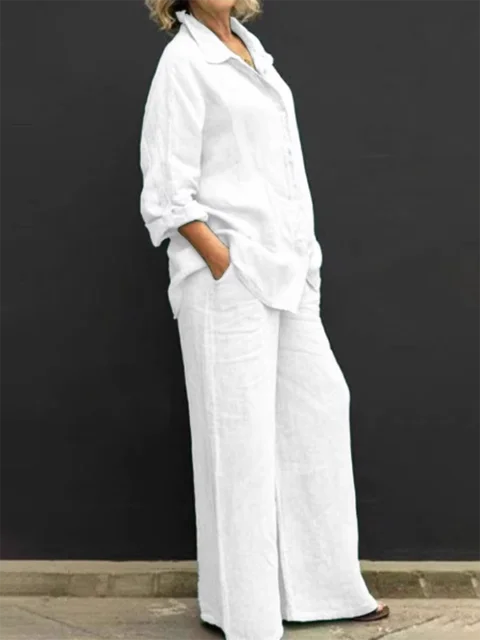 CM | Conjunto informal de blusa y pantalón de lino